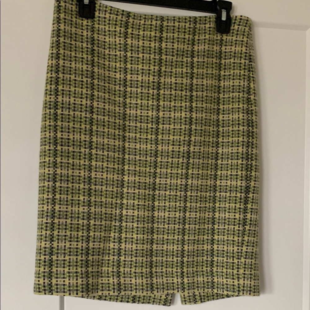 Theory Green Tan Pencil Skirt Knee-Length Work